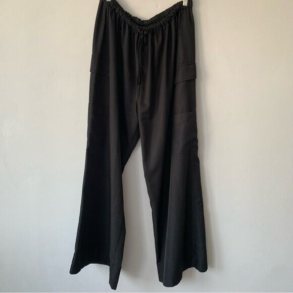 Reformation Ethan Cargo Drawstring Pull On Twill Pockets Pants Trousers Black - Picture 2 of 6